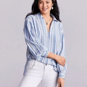 Cabi Pacific Linen Blend Striped Blouse